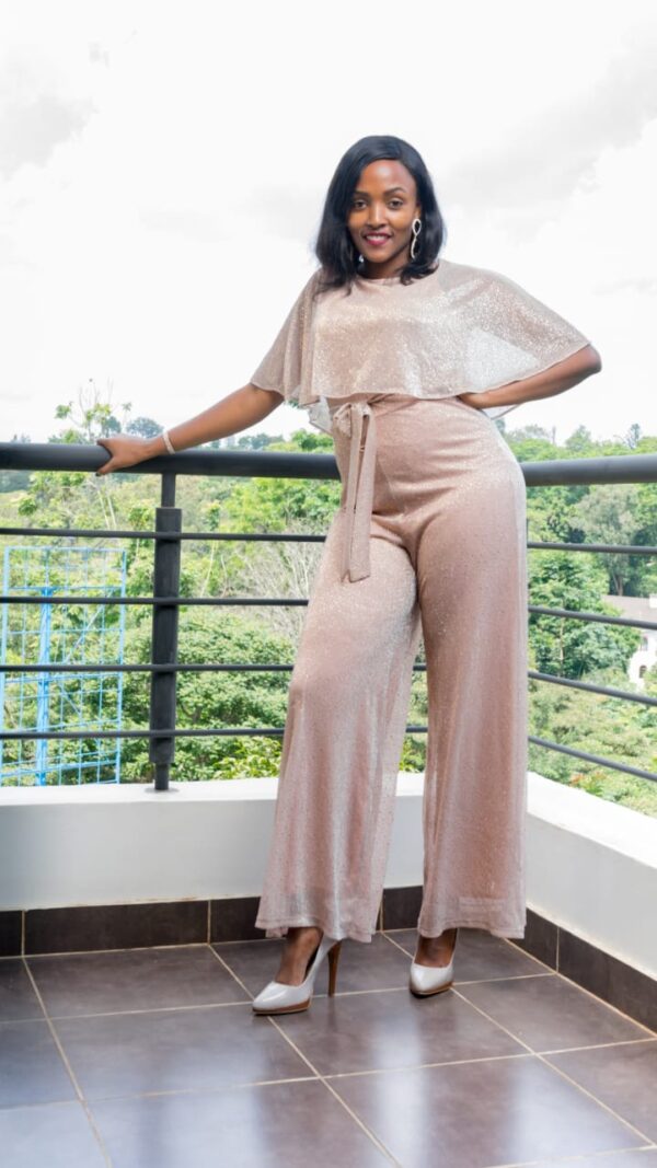 JeniBerry Bespoke Collections Fancy Beige Jumpsuit size 12
